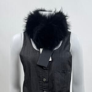 Beymen NWT Black Fur Collar Wrap Scarf Shawl One Size